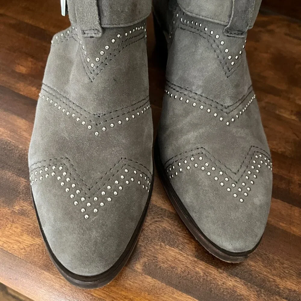 Vince Camuto Grey Suede Raina Studded Buckled Booties Women's Edgy Boho 6M - Picture 8 of 11